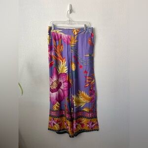 Rachel Roy Pants Purple Wide Leg Flowy Tropical Floral Crop Beach Sz Large  NWT